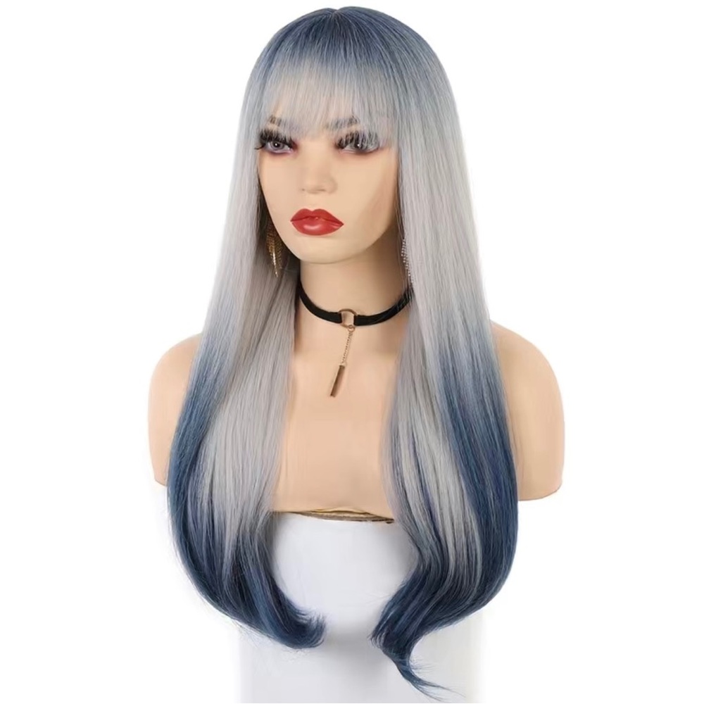 Human hair blend blue Ombré wig